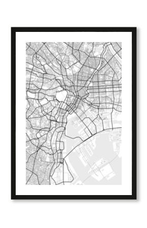 Vector city map of Tokyo in black and white