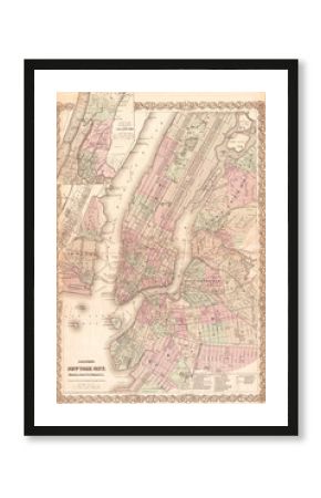 1865, Colton Map of New York City, Manhattan, Brooklyn, Long Island City