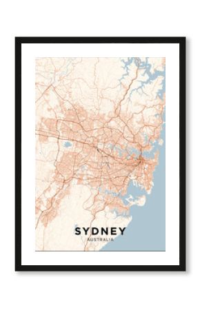 Sydney (Australia) city map. Poster with map of Sydney in color. Scheme of streets and roads of Sydney.