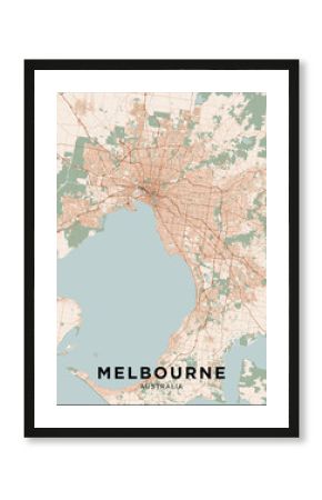 Melbourne (Australia) city map. Poster with map of Melbourne in color. Scheme of streets and roads of Melbourne.