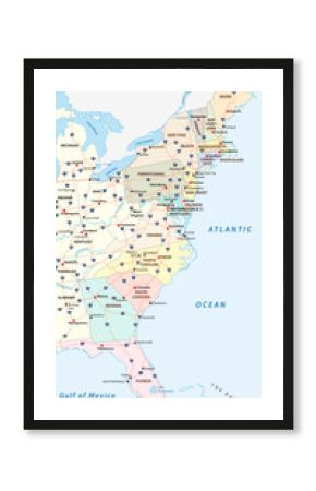Vector map of the East Coast, United States
