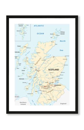 High detailed Scotland road map with labeling