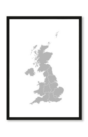 Vector isolated illustration of simplified administrative map of the United Kingdom of Great Britain and Northern Ireland. Borders of the provinces regions. Grey silhouettes. White outline