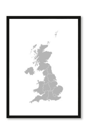 Wektorowa odosobniona ilustracja uproszczona administracyjna mapa Zjednoczone Królestwo Wielka Brytania i Irlandia Północna. Granice regionów prowincji. Szare sylwetki. Biały kontur