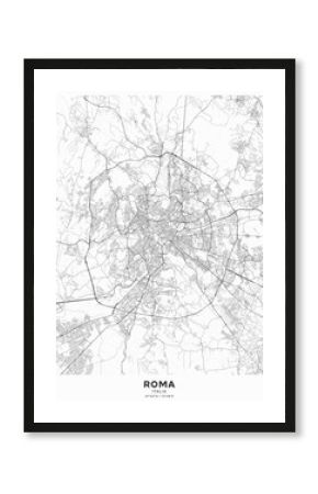 Rome city map poster. Detailed map of Rome (Italy). Transport system of the city. Includes properly grouped map features (water objects, railroads, roads etc).