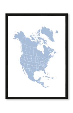 North American continent with contours of countries. Vector drawing