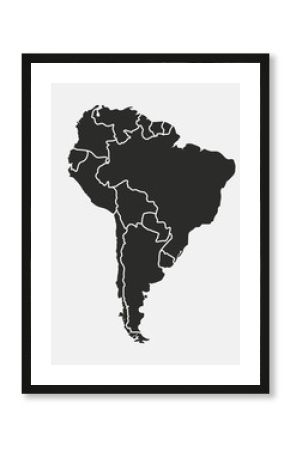 South America map isolated on a white background. Latin America background. Map of South America with regions. Vector illustration