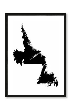 The Newfoundland and Labrador dark silhouette map isolated on white background, Canada