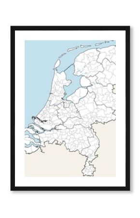 Detailed vector map of Netherlands with borders and district