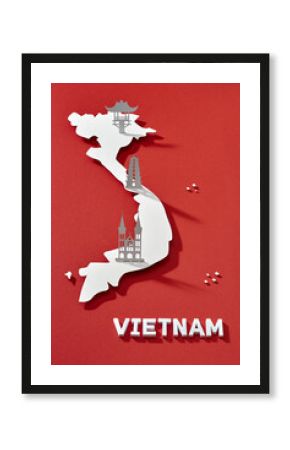 Nationals symbol on map for concept travel. Vietnam map.