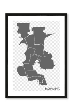 High Quality map Sacramento is a city  of United States, with borders of the districts. Map Sacramento of California for your web site design, app, UI. EPS10.