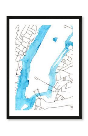Artistic watercolor map of Manhattan New York