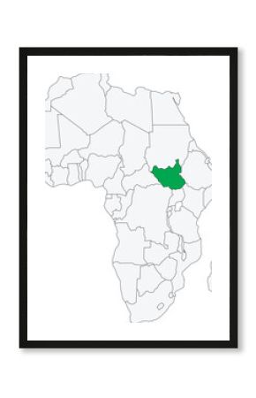 Detailed national location map of SOUTH SUDAN within the great continent of Africa