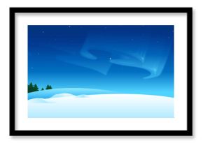 Snow landscape and Aurora Borealis in sky