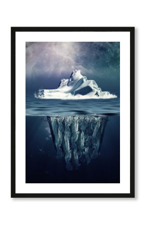 Alone iceberg in the ocean under beauty northern skies