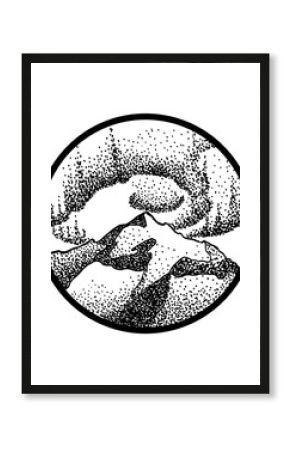 Stipple mountain with northern lights