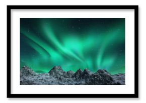 Aurora borealis above snowy islands