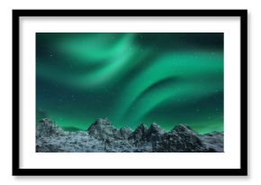 Aurora borealis above snowy islands