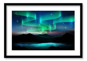 Aurora blue sky and a lot of star on lake, astronomy background, Vector illustration