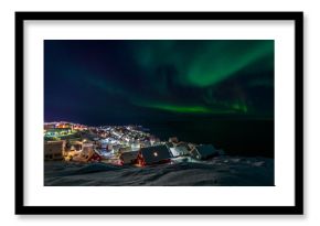 Nuuk old harbor view with modern building at the bay