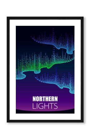 Vector dotted swirls of color northern or polar light on the Polar sky. Aurora borealis lights in dotwork style on the night background for arctic space or galaxy design. 