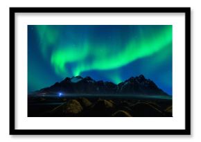 Northern Light, Aurora borealis at Vestrahorn mountains in Stokksnes, Iceland.