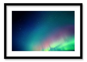 Night starry sky. Northern lights. Blue green aurora borealis