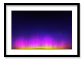 Night starry sky. Northern lights. Dark purple blue aurora borealis