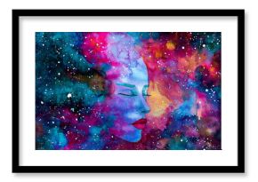 acquerello  bello donna spazio nebulosa