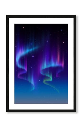 Aurora Borealis abstract background, northern lights in polar night sky illustration, natural phenomenon, space miracle, wonder, neon glowing lines, ultraviolet spectrum