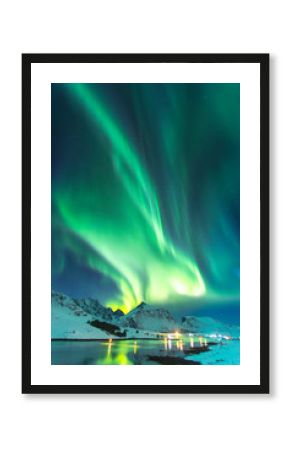 Northern lights in winter time in Norway, amazing view at night