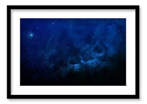 Eerie Silhouette Forest In Blue Night Sky