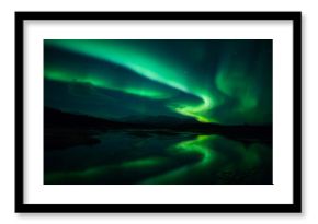 Northern lights above lagoon in Iceland