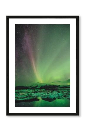 Northern lights over the ice lagoon, Iceland