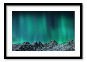Aurora borealis above snowy islands