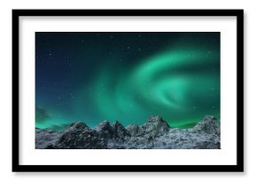 Aurora borealis above snowy islands