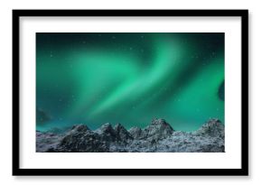 Aurora borealis above snowy islands