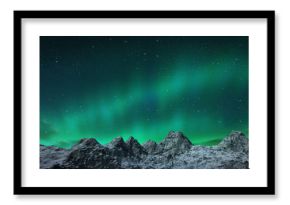 Aurora borealis above snowy islands