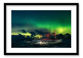 Northern lights. Aurora borealis nature landscape at night