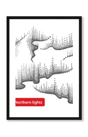 Vector set with dotted swirls of northern or polar light in black isolated on white background. Aurora borealis lights in dotwork style for arctic space or galaxy design. 