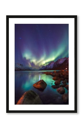 The polar lights in Norway . Ersfjord. Tromso