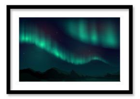 Vector illustration with aurora borealis, northern starry night