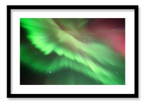 Night starry sky and Northern lights. Green aurora borealis