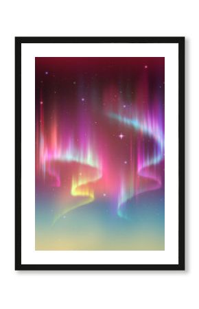 Aurora Borealis abstract background, northern lights in polar night sky illustration, natural phenomenon, cosmic miracle, wonder, neon glowing lines, ultraviolet spectrum