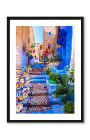 Chefchaouen, miasto z niebieskimi domami i wąskimi, pięknymi, niebieskimi uliczkami, Maroko, Afryka