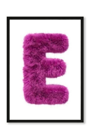 Pink fur alphabet. furry Furry letter E isolated on white background. 3d render image.