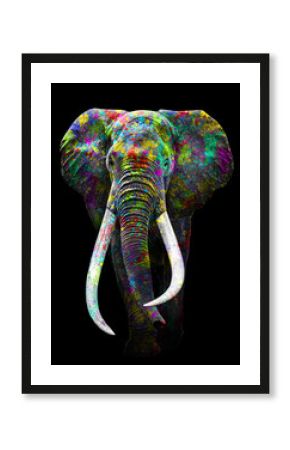 Vertical shot of an elephant with colorful paints