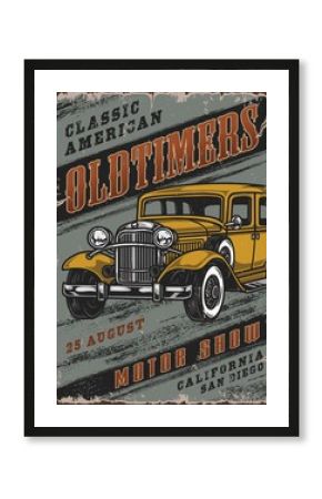 Retro cars motor show colorful poster