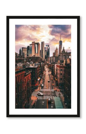 view street sunset New York City skyline vertical beautiful place sky buildings 