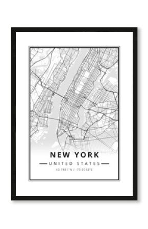 Street map art of New York city in United States - USA